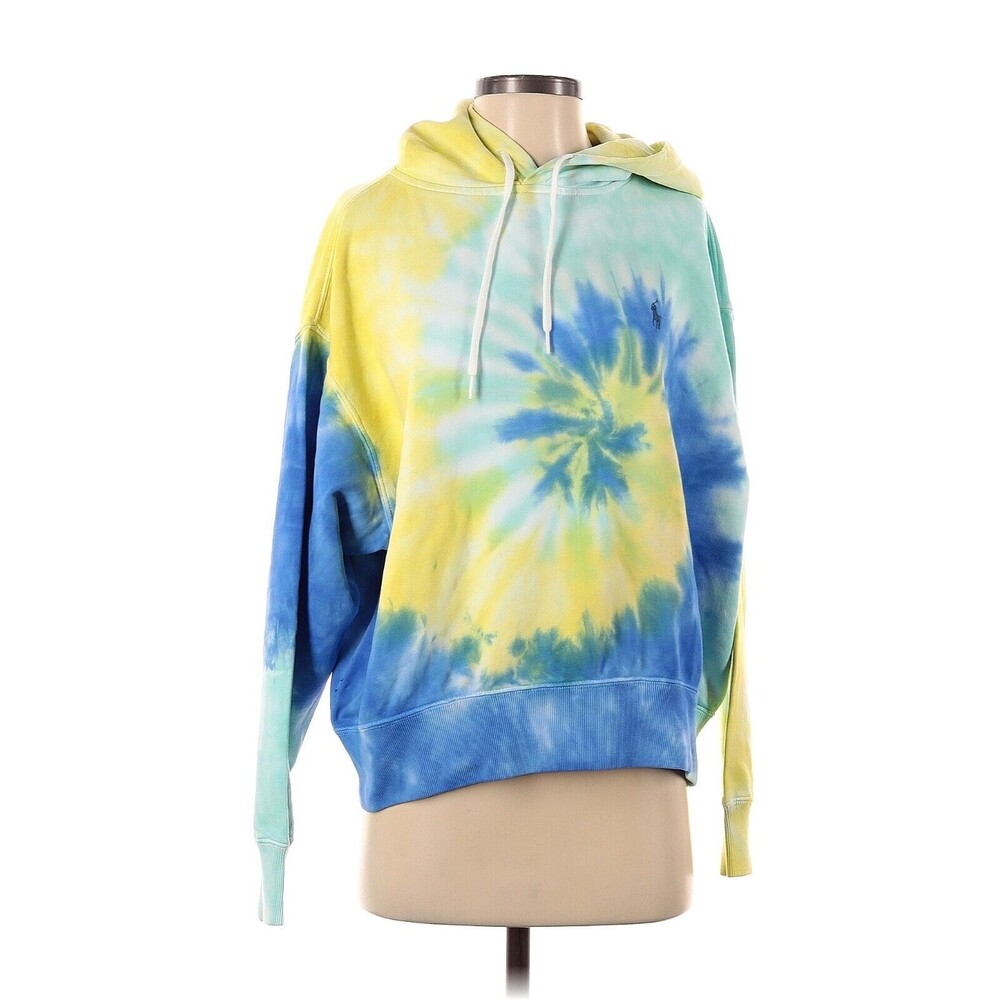 POLO RALPH LAUREN Yellow Blue Tie Dye Hooded Sweatshirt Hoodie - S